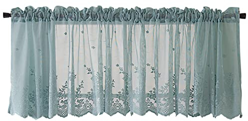 Kuuleyn Mantovane per finestre, mantovane da cucina per finestre, tende da cucina in poliestere traspirante per porte e finestre mantovane per tende da caffè con ricamo(130 * 41cm-blu)