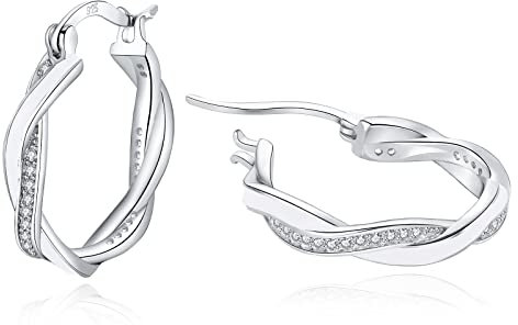 HEEYA Creolen Ohrringe für Frauen Sterling Silber 925 Damen 18K Vergoldet Twisted Creolen Hypoallergen Ohrringe mit AAAAA Zirkonia Weiß 20MM