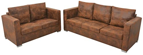 Festnight Sofagarnitur 2-TLG. Chesterfield Sofa 2-Sitzer Vintage,Chesterfield Sofa in L-Form,Couch Für Wohnzimmer,Chesterfield Sofas,Sofa L Form Vintage Sofagarnitur Künstliches Wildleder