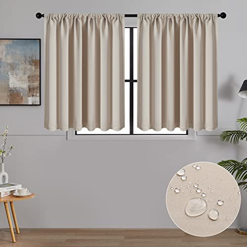 MRTREES Cortinas Opacas Beige Cortinas Termicas Aislantes Frio y Calor Modernas Cortina Cortas para Salon Dormitorio Cocina Habitación con Rod Bolsillo 2 Piezas 60×120cm(Ancho x Alto)