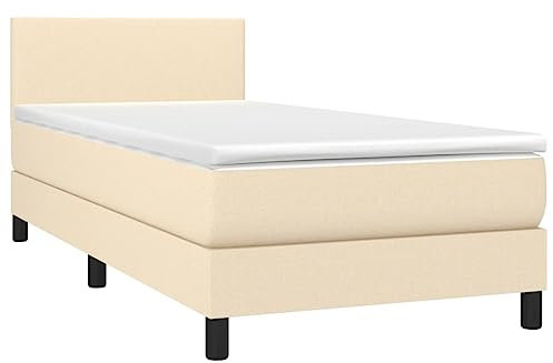 vidaXL Boxspringbett mit Matratze Bett Einzelbett Polsterbett Bettgestell Lattenrost Bettrahmen Schlafzimmerbett Hotelbett Creme 100x200cm Stoff