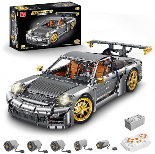 Technik Sportwagen Auto Bausatz, TGL-T5037, 5588 Teile 1:6 mit 5 Motoren Groß Ferngesteuert Technik Auto Klemmbausteine Modell für Erwachsene(Originalverpackung) (T5037B, Dynamic Version)