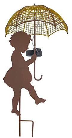 ABC Home | Gartenstecker Mädchen mit Regenschrim | LEDs | Solarpanel | Lichtsensor | 47 cm H