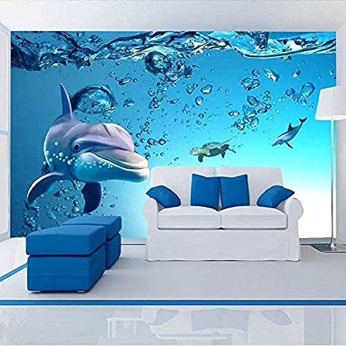Fototapete Fototapete Wandaufkleber Neue 3D Große Fototapete Delfin Meeresschildkröte Meerestier 3D-Wandtapete 3D-Wandbild Tapete Für Wohnzimmerdekor, Wandbild Zum Abziehen Und Aufkleben 250 x 175 cm