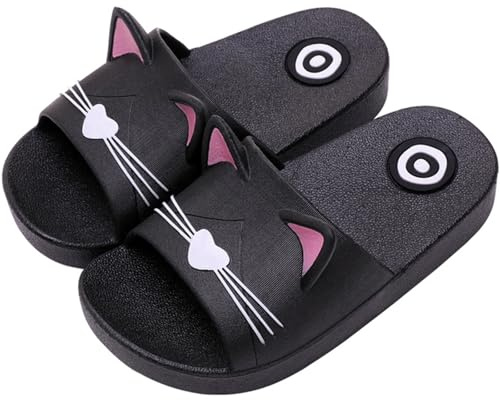 Acfoda Katze Hausschuhe Kinder Jungen Mädchen Badelatschen Kuschelig Home Pantoffeln Cartoon Schlappen Sommer Badeschuhe Badeschlappen Outdoor Latschen Aqua Wasser Schuhe Schwarz 32/33