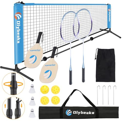 All-in-one Portable Badminton & Pickleball Net Set for Backyard Driveway