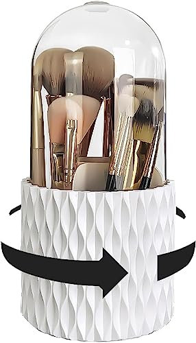 Yuehuamech 360 Degree Rotating Makeup Brush Holder Makeup Brush Organiser Cup Cosmetic Brush Container Storage with Lid for Lipstick Lip Gloss Eyeliner Desk Storage Box