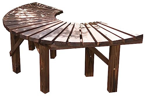 YVYKFZD Gebogene Gartenbank Sitzbank, Parkbank Aus Natürlichem Tannenholz, Traditionelle Rückenfreie Terrassenbank Mit Glatter Oberfläche, Für Garten-, Veranda-, Weg- Und Rasendekorationsmöbel