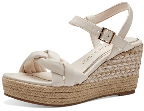 MARCO TOZZI Damen Sandalen mit Keilabsatz mit Verstellbarem Riemen Vegan, Beige (Cream Comb), 40 EU