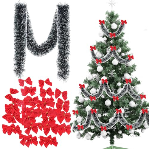 Weihnachtsgirlande, 5 Stück Künstliche Weihnachtsgirlande mit Schnee, Girlanden Deko Weihnachten, Girlande Flauschigen Weihnachtsdeko für Weihnachtshochzeitsparty Kränze Dekorationen, 2m
