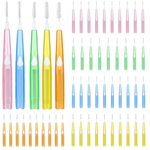 SKHAOVS 50 Stück Interdentalbürsten,Zahnzwischenraumbürsten,Push-Pull Interdentalreiniger,Versenkbare Zahnseide-Bürste,Dentalbürsten,Zahnpflege für Zähne Putzen Eine Saubere Mundhygiene(5 Farben)