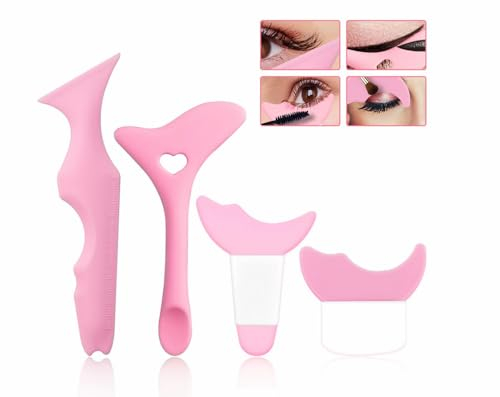 QHFlashbuy Eyeliner Schablonen 4 Stück Silikon Eyeliner Schablonen,Multifunktionales Augen-Makeup Werkzeug Set für Eyeliner Wimpern Lidschatten Lippenstift