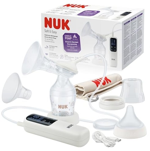 NUK Soft and Easy Electric Breast Pump 100 Percent Silicone Soft Cups Small, Lightweight, Quiet Rechargeable Battery for Travel 24 mm and 27 mm Cups 1 x Perfect Match Baby Bottle