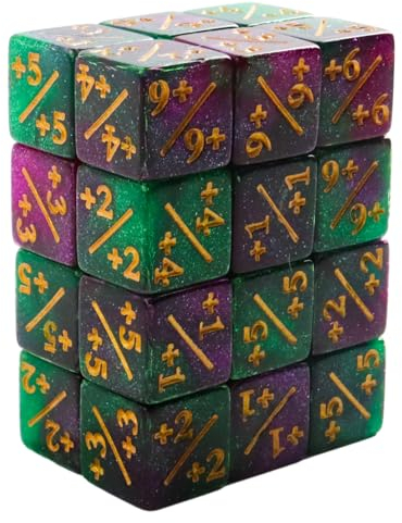 Yuqilin 24 Stück MTG Würfel, wiederverwendbar Würfelzähler, Magic The Gathering Zubehör, Token Dice Mit Aufbewahrungstasche, für Verschiedene Tischspiele, Partys, Familienfeiern (Grün Lila)