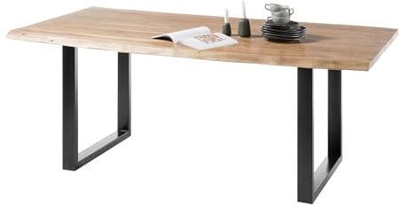 möbelando Esstisch >Ira< in Akazie/schwarz aus Massivholz - 180x77x90cm (BxHxT)