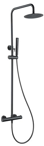 MICE - Barra de ducha termostática hecha de acero inoxidable - Columna de ducha con rociador, mando y soporte con control temperatura (Black Gun Metal)