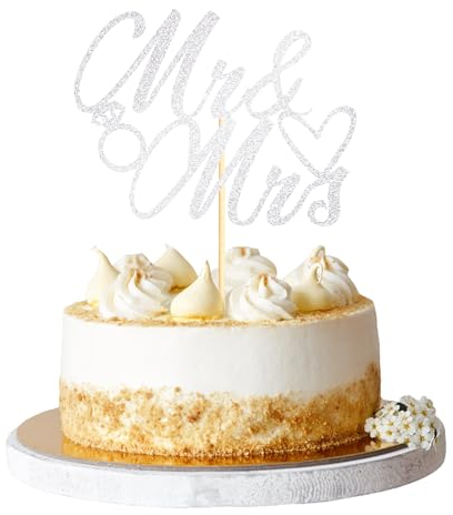 Sumerk 1 Stück Mr & Mrs Cake Topper Wedding Cake Toppers Mr and Mrs Decoration Cake Decoration for Wedding Anniversary Engagement Gold Bridal Shower Party Decoration Sliver