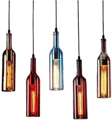 Modern Pendelleuchte Farbe Weinflasche Glas Kronleuchter Rustikale Industrie Bier Pendelleuchte Höhenverstellbare Restaurant Pendelleuchten Deckenhängelampe Dekor for Bar Restaurant Booth Club ( Color