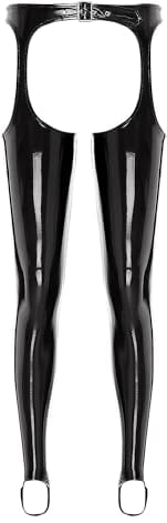 Aiihoo Damen Lack Leder Leggings Wetlook Lederhose High Waist Leggings Lang Hose Ouvert Offener Schritt Strumpfhosen Kunstleder Pantyhose Schwarz M