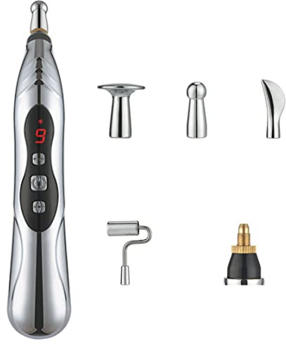 Pen de acupuntura electrónica 9 engranajes USB recargable de acupuntura Pen para alivio del dolor pluma vibratoria con 5 cabezas de masaje para el dolor GOLELE DEL ALIVO DEL ALIVO PEN11