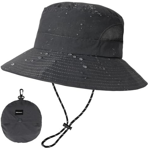 AYPOW Regenhut Damen Sonnenschutz Herren Wasserdichter UV Schutz Fischerhut Faltbar mit Kinnriemen Verstellbare Anglerhut Schnell Dry Bucket Hat Sommermütze Outdoor Aktivitäten Wandern Safari