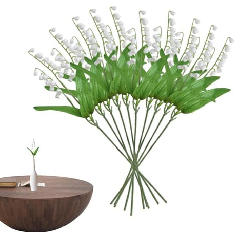 Künstliche Maiglöckchen, künstliche Maiglöckchen | 10 simulierte Blumen mit weißer Glocke - Mai-Blume für die Hochzeitsfeier im Hausgarten, Orchideenstrauß mit Spieluhr