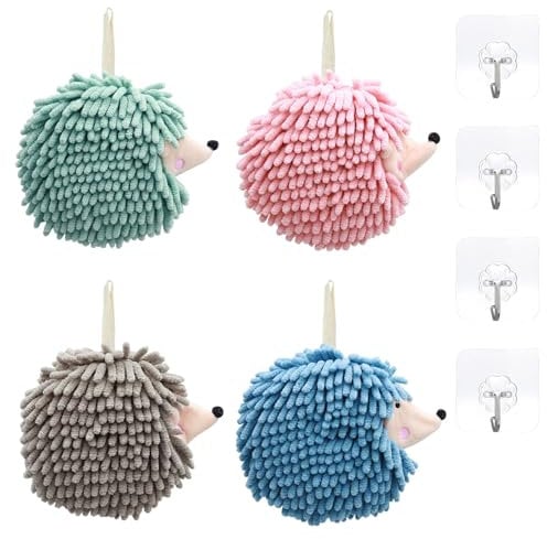 Gachiwar 4 Pcs Ball Hand Towels, Bath Towels Set of 4, Bathroom Gadgets, Fluffy Towels, Hand Towel with Hanging Loop, Fuzzy Ball Towel | Small