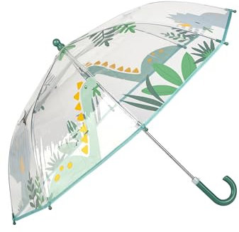Sterntaler Regenschirm Dino Rexi - Kinder-Schirm Mit Klettverschluss Und Halbrundem Griff - Transparent Mit Dino-Druck