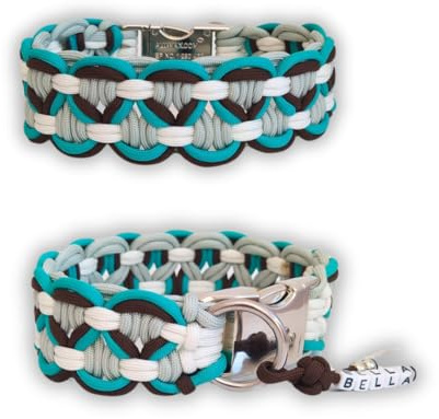 Hundehalsband geflochten aus Paracord. Stabil, langlebig und perfekt für deinen Hund! Auf Wunsch personalisiert mit Gravur. Muster: Big Wave