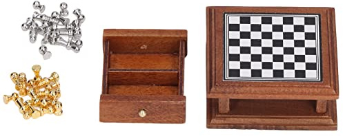 Schachspiel, Miniatur-Puppenhaus-Minischachspiel mit Schachbrett und 32 Teilen, für Wohnzimmer, Schlafzimmer, Arbeitszimmer, Nähzimmer, Spielzimmerdekoration, für Schachliebhaber