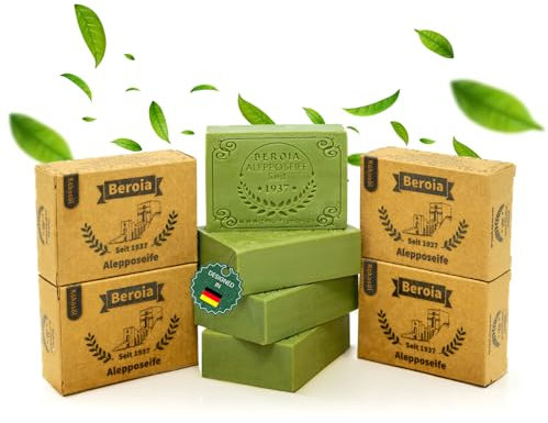 Beroia® Originale Aleppo Seife 4x 125g traditionell & handgemachte Duschseife für Haut & Haar | Olivenölseife Handseife Stückseife Naturseife Naturkosmetik | vegan | Kokosöl