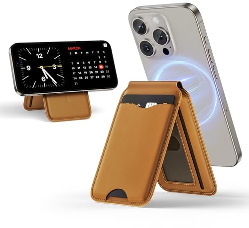 LULULOOK Magnetische Wallet für MagSafe, Full Grain US Leder Card Holder für iPhone Wallet mit Ständer, Handy Magsafe kartenhalter für iPhone 17 Pro Max/17 Pro/17 Air/17, 3 Kartenhalter (Braun)