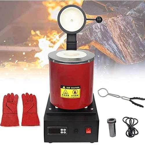 FJYAWEN Four De Fusion De Métaux 1500 W, Machine De Fusion d'acier Argenté Et Doré, Four De Fusion Numérique Automatique 1150 ℃ / 2102 ℉ avec Creuset en Graphite,Red-1kg