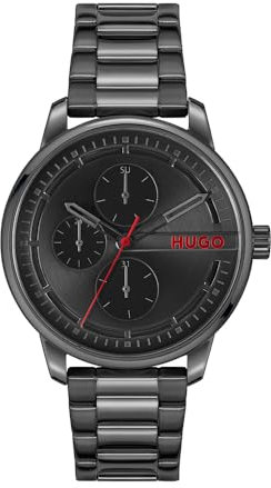 HUGO Multi Zifferblatt Quarz Uhr für Herren Kollektion #Stamp Multi mit Schwarzes Edelstahlarmband - 1530369