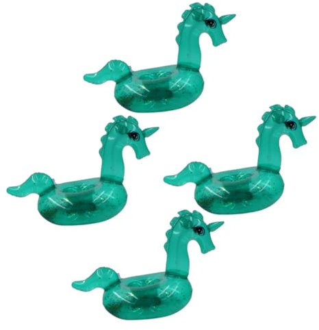 BESTonZON 4piezas Soportes Flotantes Inflables para Bebidas Forma De Unicornio Portavasos De Playa Verde Transparente Decoración De Fiesta De Verano