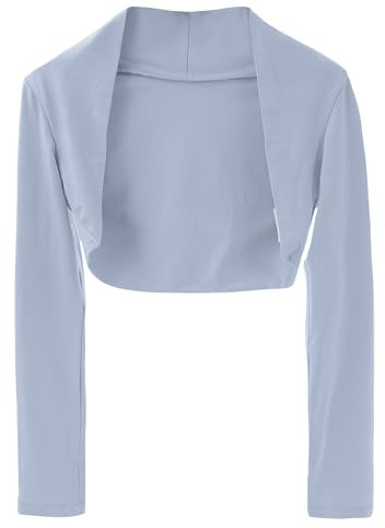FEOYA Girls Wrap Dance Sweater Long Sleeve Ballerina Cardigan Wrap Ballet Tops Gymnastics Sport Crop Top Blue 9-10 Years