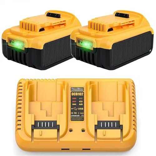 2X 18V 5.0Ah/5000mAh Li-Ion replacement battery for Dewalt 18V + 6A dual charger DCB200 DCB184 DCB101 DCB107 DCB112 DCB105 DCB115 DCB203