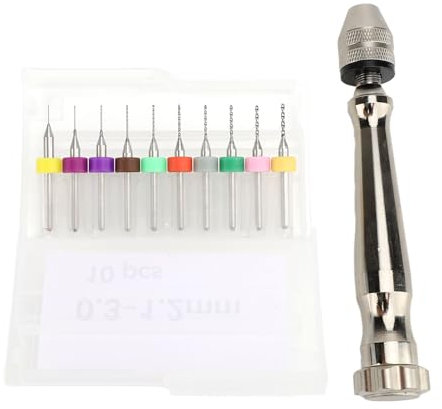 Ydrcesmi Handbohrer Bits eingestelltes Handbuch kleiner Handbohrer und 10pcs -Leiterplatten -Bits für Harzton -Präzisions -Pin -Vise -Mini -Bohrmaschine für Handarbeit Elektronik