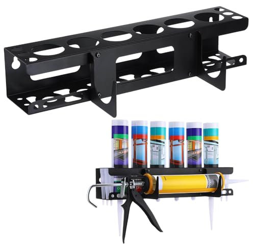 Rppiup Silicone Tube Holder Storage, Wall Mount Caulking Tube and Caulking Gun Holder, Metal Silicone Holde r Storage Van, Van Accessories Holds 6 Tubes & Caulking Nozzle for Workshop Garage Tool Shed