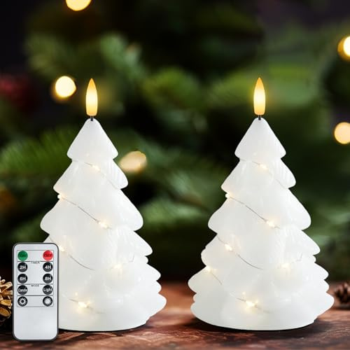 Homemory Remote Flameless Battery Candle, 2/4/6/8H Timer Remote Control | Flicker Christmas Tree String Led Candle Real Wax Electric Candles, for Xmas Eve Gift Celebration Holiday Decor, 2pack