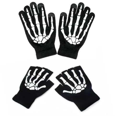 GJKLO 2 Stück Unisex Skelett Handschuhe Halloween Glow in The Dark, Halloween Handschuhe Skelett Kostüm, Sensenmann Kostüm Accessoire, halloween skelett, für Erwachsene Kinder