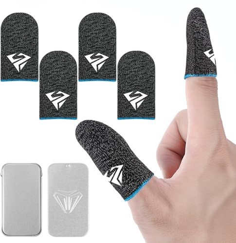 Sibba 4pcs Gaming Finger Sleeves Touch Screen Finger Sleeve Silver Fibre Gioco Mobile Gaming Custodia Thumb Sleeve Dita Guanti Setosi Anti Shoat Traspirante Manicotti Pollice Copertura Del Pollice Blu
