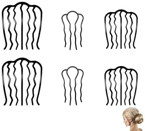 6 PCS Hair Fork Clip, Hair Side Combs U Shaped, French Twist Comb Vintage for Updo Bun, Hair Pins for Buns, for Women & Girls Thick&fine Combination(Black)