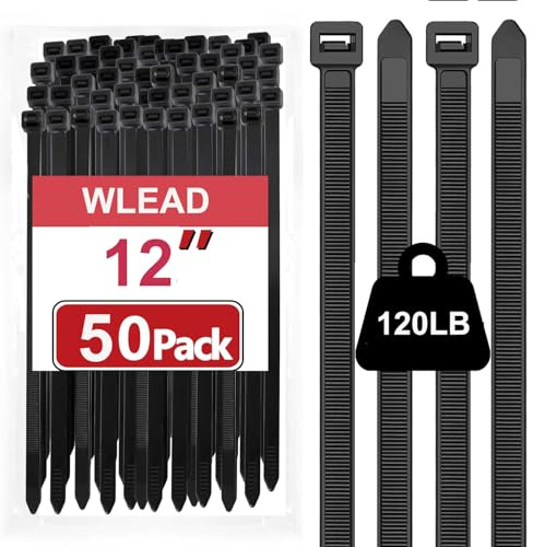 WLEAD Lot de 50 serre-câbles zippés, 300 x 7,6 mm, noirs, résistants aux UV, avec une résistance à la traction de 50 kg, peuvent être utilisés à l'intérieur et à l'extérieur
