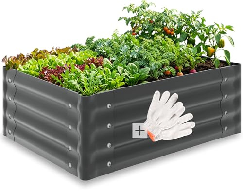 tectake® Jardiniere 80 x 60 x 30 cm, Plate-Bande surélevée en Acier, Potager surélevé, 1 Paire de Gants Jardinage Incluse, Carre Potager 130L, Lit de Jardin, Jardiniere Exterieur, Bac a Fleur Jardin