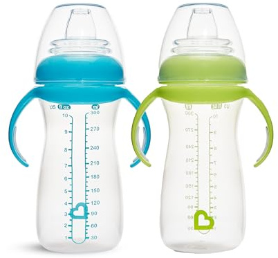 Munchkin 2 Pack Gentle Transition Baby Cups |Clear Bottle|296ml |Blue/Green