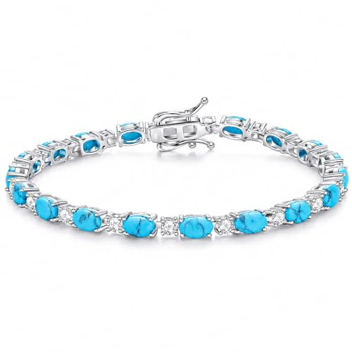 Empha Tennisarmband Damen 925 Sterling Silber Türkis Edelstein Tennis Armband mit Zirkonia CZ Geburtsstein Armband Damen Elegantes Schmuck Geschenk für Frauen Mutter Freundin