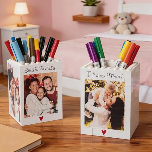 Pot À Crayons Personnalisé « Daddy & Me » En Forme De Brique, Cadre-puzzle En Blocs De Construction Sur Mesure, Puzzle Photo 3D Moderne Pour Décorer Une Étagère De Bureau À Domicile, Cadeau Pour Papa