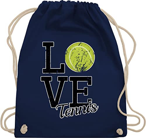 Turnbeutel Rucksack - Tennisspieler Geschenk - Love Tennis - Unisize - Navy Blau - geschenke für tennisrucksäcke tennisfans stoffrucksack spieler tennistasche sport juterucksäcke tennistaschen