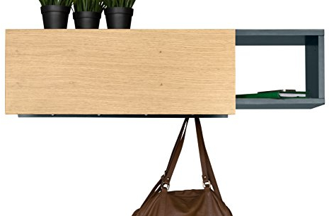 Symbiosis Bali Wandregal mit Haken zum Aufhängen, Anthrazit Und Eiche Furnier, 108 x 31 x 10 cm